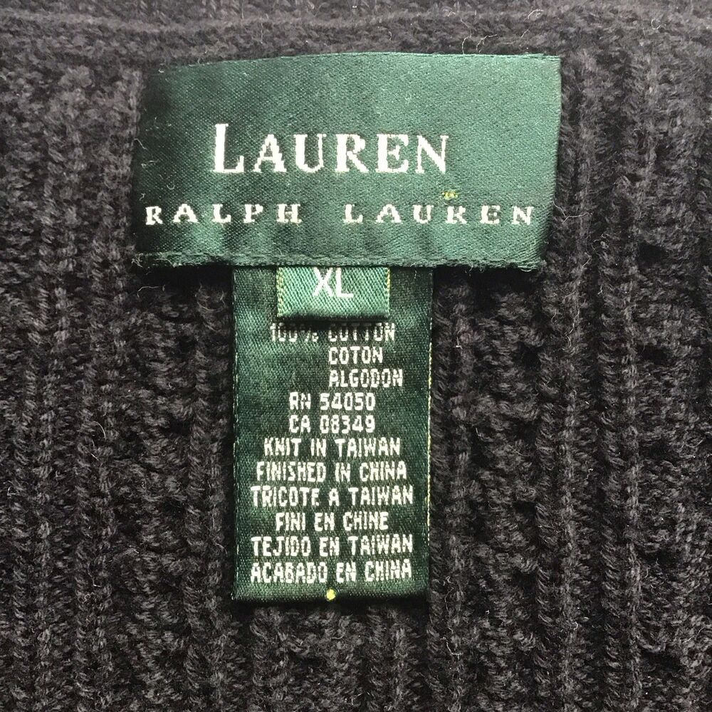Lauren Ralph Lauren Black Cable Knit Cotton Crewneck Sweater Top Women's Sz XL - Picture 5 of 6